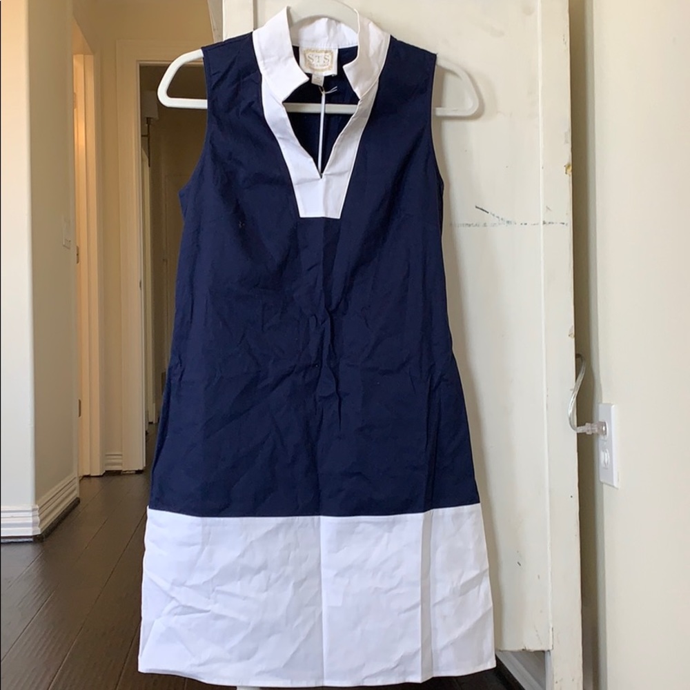 Sail to Sable Ponte Color Block Navy & White Dress